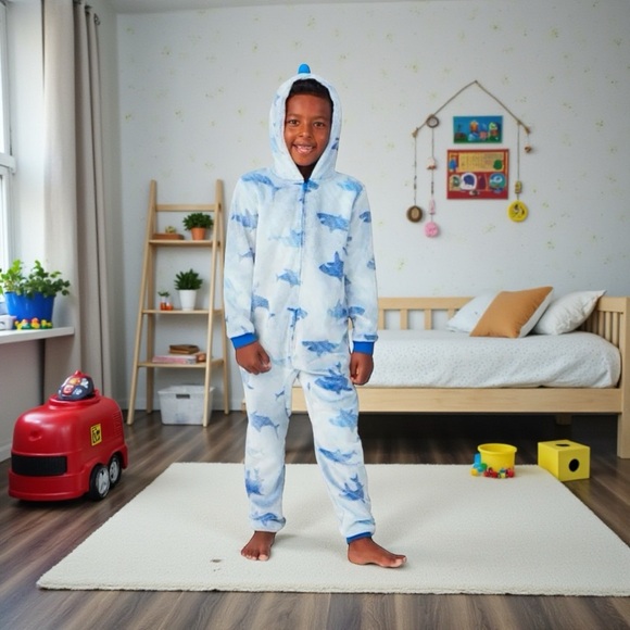 SAINT EVE YOUTH HOODED FLEECE SLEEPER/SIZE: 7/8 BLUE SHARK - Picture 13 of 13